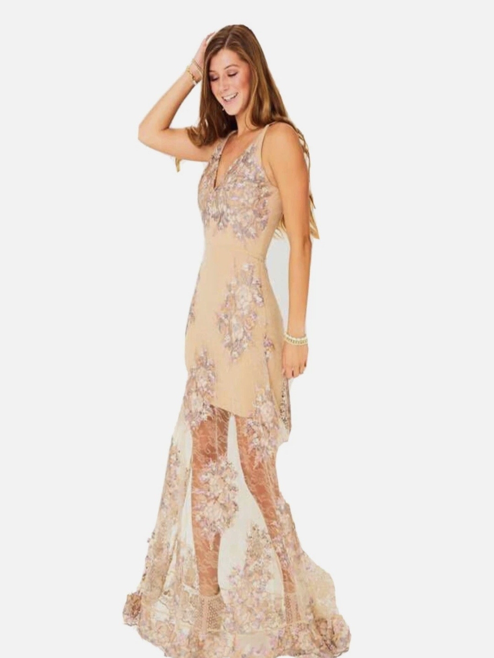 Altar'd State Angelique Blush Floral Embroidered Maxi Dress
